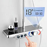 Душова система із змішувачем виливом та підсвічуванням DUSEL POUR Chrome Smart стійка для душу з поличкою, фото 3