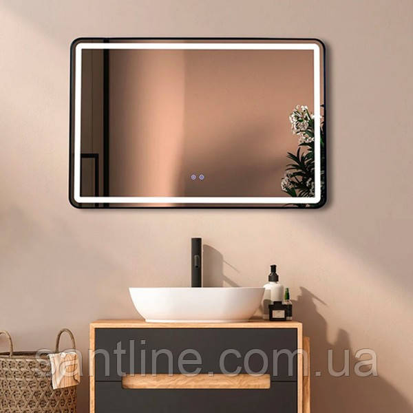 Дзеркало DUSEL 100х75 см із LED підсвічуванням прямокутне DE-M0065D Black сенсорне включення підігрів, фото 1