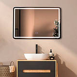 Дзеркало з LED підсвічуванням 80х65 см DUSEL DE-M0065D Black сенсорне включення з підігрівом годинником температурою, фото 6