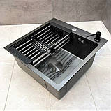 Кухонна мийка квадратна із нержавіючої сталі SS304 DS50550-1NB 50х50х22 см з PVD покриттям Nano Black, фото 9