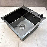 Кухонна мийка прямокутна із нержавіючої сталі SS304 DS50550-1NB 60х50х22 см з PVD покриттям Nano Black, фото 7