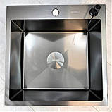 Кухонна мийка прямокутна із нержавіючої сталі SS304 DS50550-1NB 60х50х22 см з PVD покриттям Nano Black, фото 9