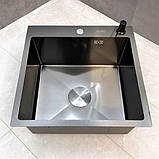 Кухонна мийка прямокутна із нержавіючої сталі SS304 DS50550-1NB 60х50х22 см з PVD покриттям Nano Black, фото 10