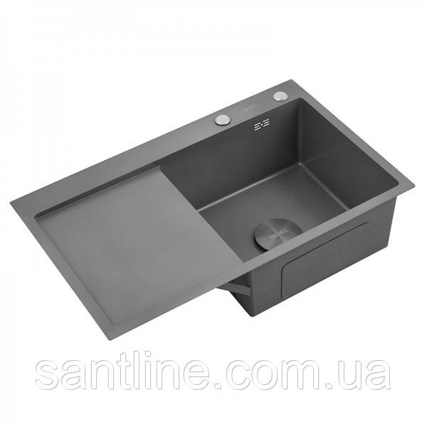 Кухонна мийка лівостороння DUSEL з нержавіючої сталі SS304 DS50678-1LNG 78х49х23 з PVD покриттям Nano Grey, фото 1