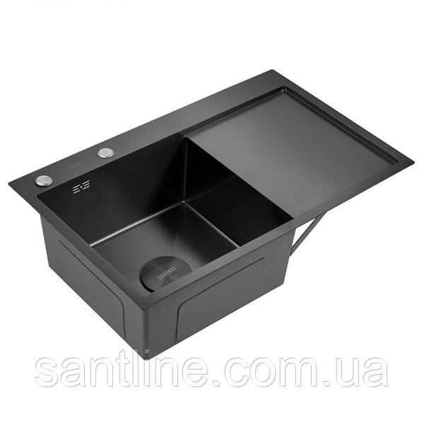 Кухонна мийка правостороння DUSEL з нержавіючої сталі SS304 DS50778-2RNB 78х49х23 з PVD покриттям Nano Black, фото 1