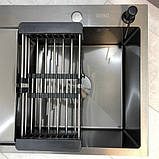 Кухонна мийка правостороння DUSEL з нержавіючої сталі SS304 DS50778-2RNB 78х49х23 з PVD покриттям Nano Black, фото 10