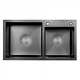 Кухонна мийка правосторонняя DUSEL з нержавіючої сталі SS304 DS50878-2RN 78х43х22 з PVD покриттям Nano Black, фото 2