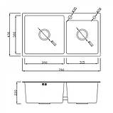 Кухонна мийка правосторонняя DUSEL з нержавіючої сталі SS304 DS50878-2RN 78х43х22 з PVD покриттям Nano Black, фото 10