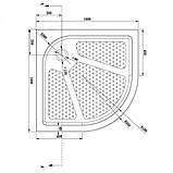 Душовий піддон 100х100х15 см Dusel D202 R напівкруглий акриловий з ніжками сифоном, фото 5