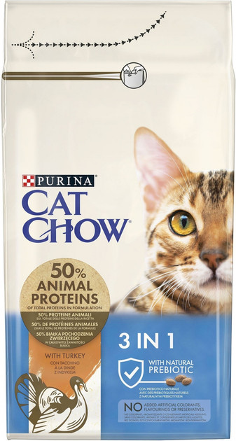 Сухий корм для котиків Purina Cat Chow 3 в 1 з індичкою, на вагу 250 г