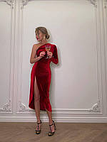 Длинное бархатное платье на одно плечо и с разрезом Арт. 135А400 42/44 Красный
