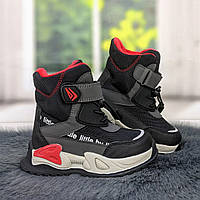 Ботинки детские для мальчика Kimboo черные с красным на липучках 5578