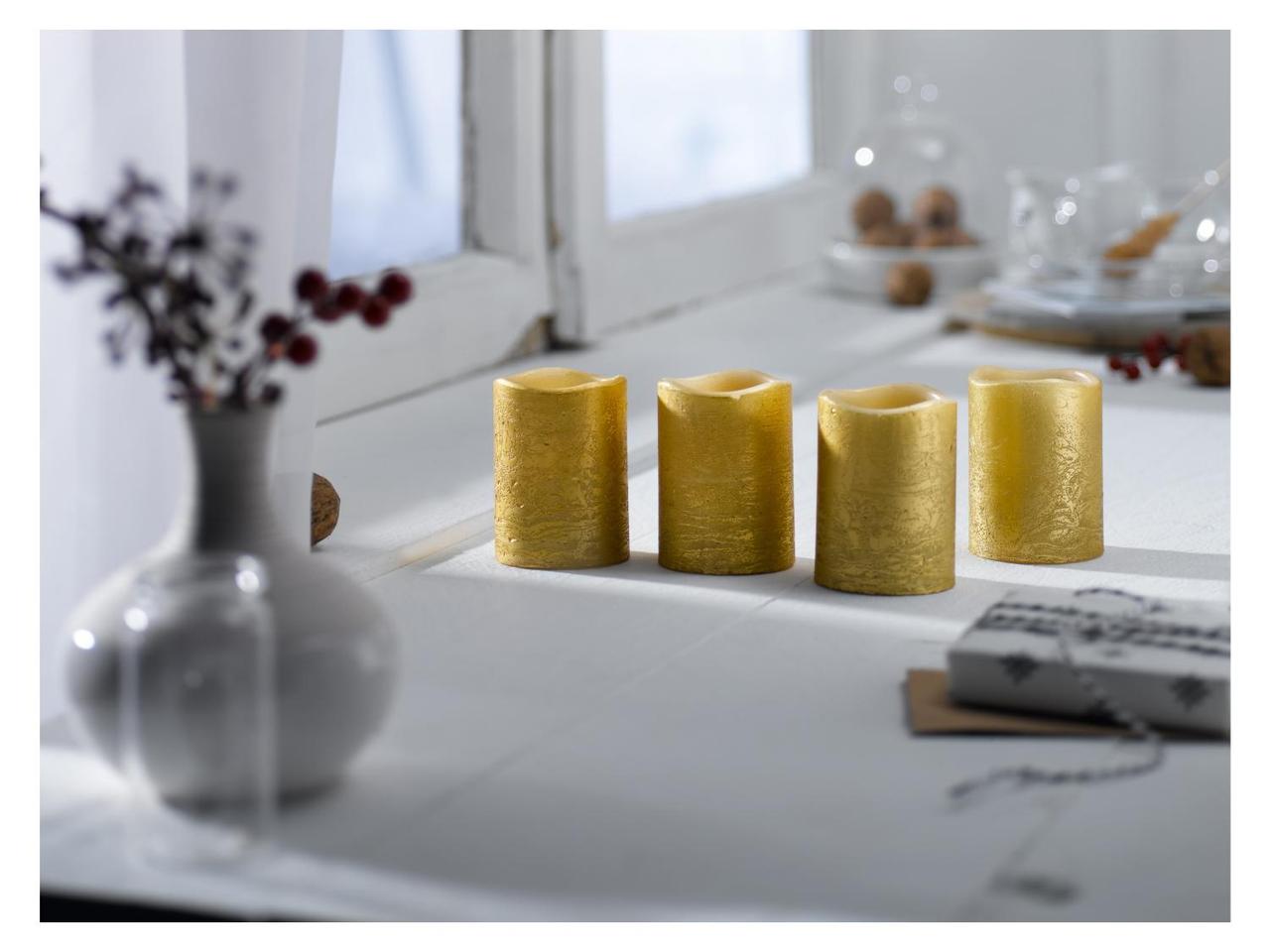 Воскові LED свічки Livarno Home, 4 шт Ø 5 х 6,5 см, без полум'яні золоті свічки, що задуваються, фото 1