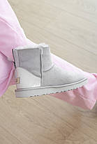 Зимові Жіночі Черевики UGG Classic Mini Zip Lacquer Grey / Уггі Класик Міні Зіп Лакер Сірі (Хутро), фото 4