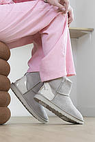 Зимові Жіночі Черевики UGG Classic Mini Zip Lacquer Grey / Уггі Класик Міні Зіп Лакер Сірі (Хутро), фото 3