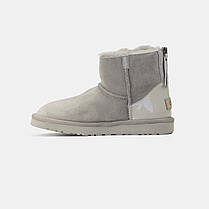 Зимові Жіночі Черевики UGG Classic Mini Zip Lacquer Grey / Уггі Класик Міні Зіп Лакер Сірі (Хутро), фото 4