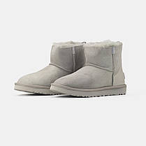 Зимові Жіночі Черевики UGG Classic Mini Zip Lacquer Grey / Уггі Класик Міні Зіп Лакер Сірі (Хутро), фото 5