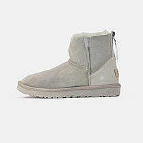 Зимові Жіночі Черевики UGG Classic Mini Zip Lacquer Grey / Уггі Класик Міні Зіп Лакер Сірі (Хутро), фото 3