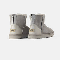 Зимові Жіночі Черевики UGG Classic Mini Zip Lacquer Grey / Уггі Класик Міні Зіп Лакер Сірі (Хутро), фото 6