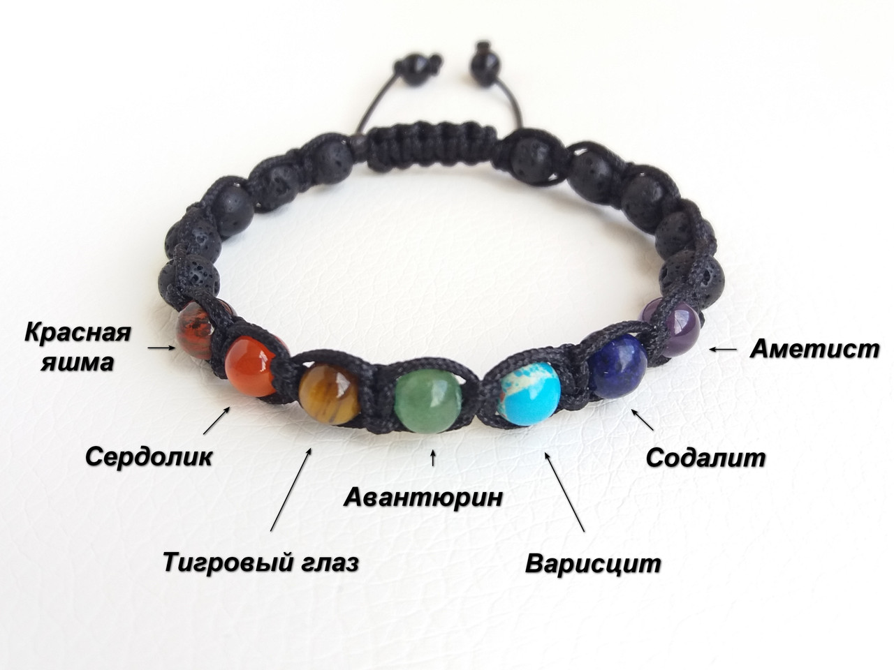 Браслет шамбала 7 чакр з натуральних каменів d 6mm