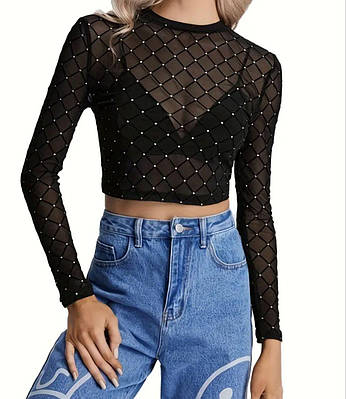 Жіночий прозорий топ із блискучим напиленням