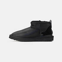 Зимові Жіночі Черевики UGG Classic Ultra Mini Black Leather / УГГ Класік Ультра Міні Лезер Чорні, фото 3