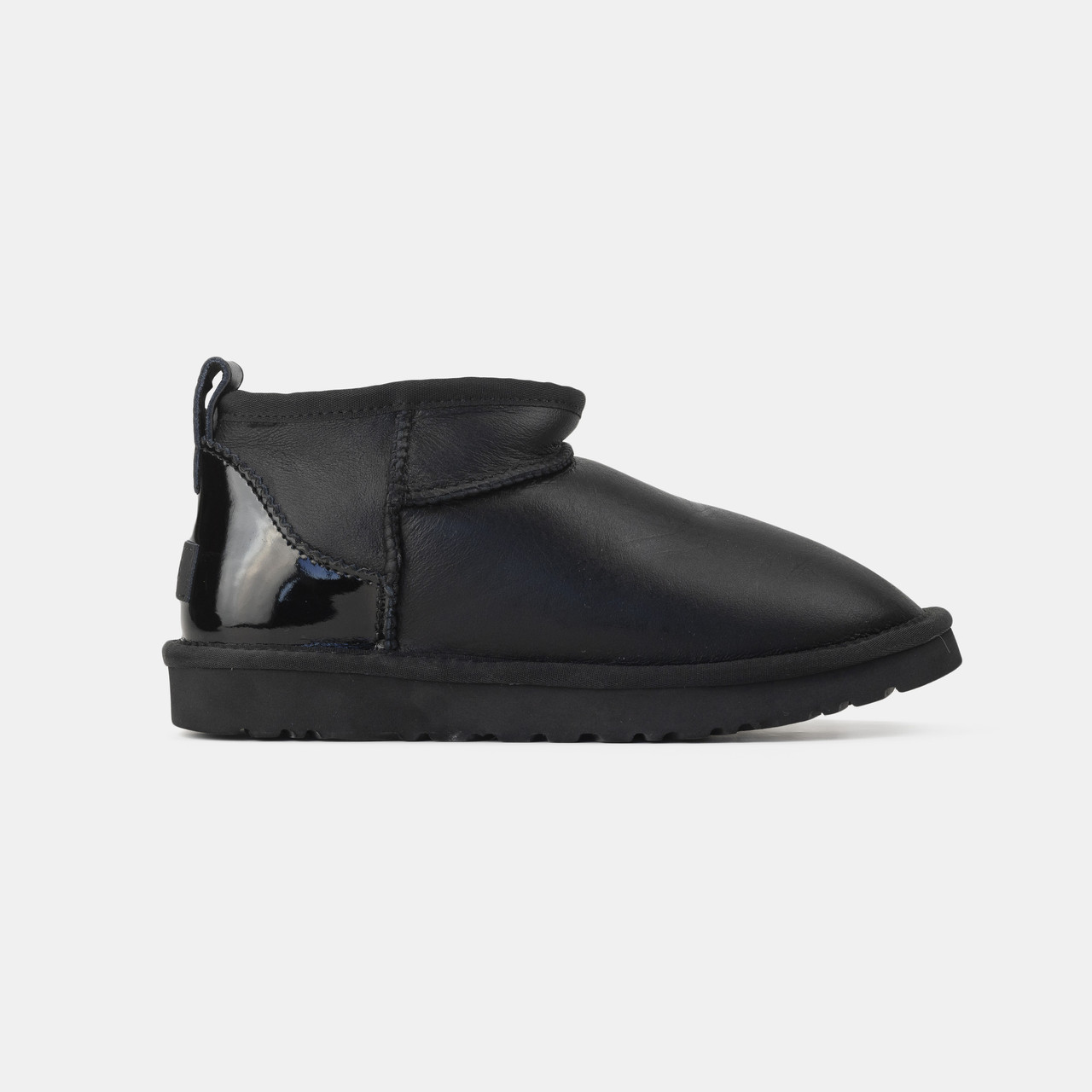 Зимові Жіночі Черевики UGG Classic Ultra Mini Black Leather / УГГ Класік Ультра Міні Лезер Чорні