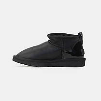 Зимові Жіночі Черевики UGG Classic Ultra Mini Black Leather / УГГ Класік Ультра Міні Лезер Чорні, фото 4