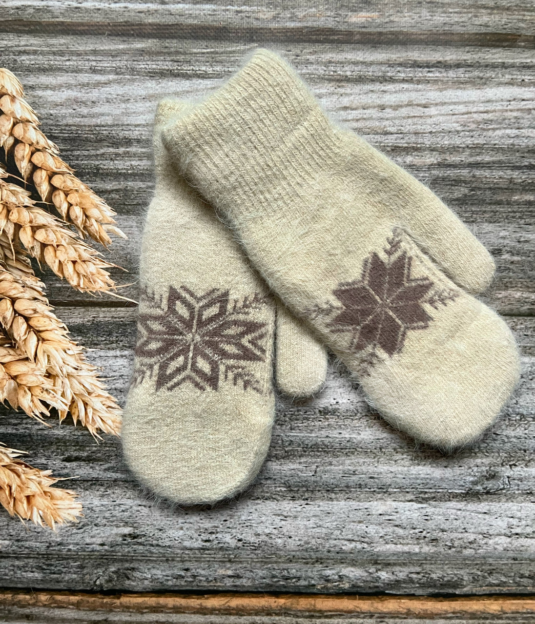 Рукавиці жіночі Візерунок бежеві, фото 1