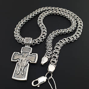 Срібна цепочка з хрестиком чоловіча Рамзес. Двосторонній срібний хрестик Архангел Михайло та ланцюжок