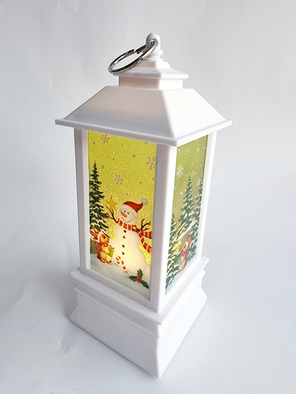 Різдвяний ліхтарик зі Сніговиком білий, 20 см