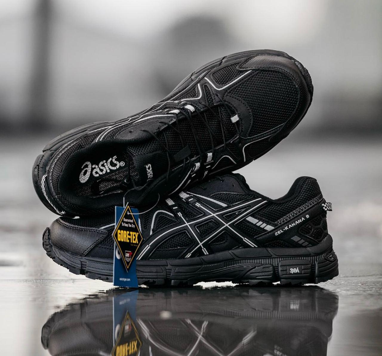 Чоловічі зимові термо кросівки Asics Gel kahana 8 Black Асікс Гель Кахана 8 чорні шкіра єврозима