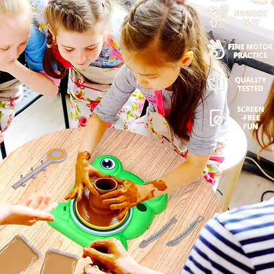 Дитячий гончарний набір з колом та глиною розвиваючий творчий набір з інструментами для ліплення та малювання