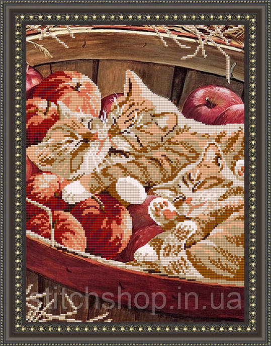 VKA3018 Котята в корзине. ArtSolo. Схема на ткани для вышивания бисером