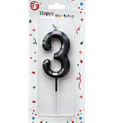 Свічки - цифри в торт "3 чорна", висота - 6 см
