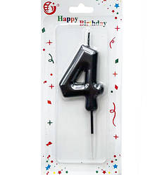 Свічки - цифри в торт "4 чорна", висота - 6 см