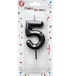 Свічки - цифри в торт "5 чорна", висота - 6 см