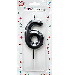 Свічки - цифри в торт "6 чорна", висота - 6 см