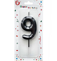 Свічки - цифри в торт "9 чорна", висота - 6 см