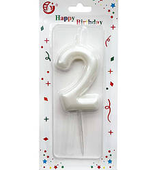 Свічки - цифри в торт "2", висота - 6 см., колір - слонова кістка