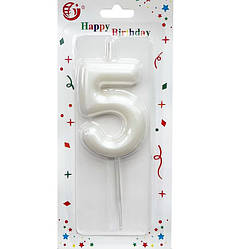 Свічки - цифри в торт "5", висота - 6 см., колір - слонова кістка