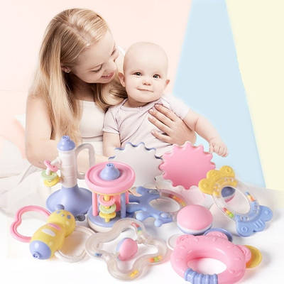 Розвиваючий набір іграшок для хлопчика дівчинки з народження брязкальця дудочка гризунки прорізувач шестерні