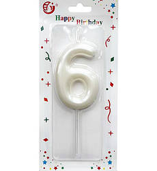 Свічки - цифри в торт "6", висота - 6 см., колір - слонова кістка