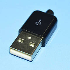 Штекер USB-А на кабель з корпусом (глянц. пластік), чорний 1-1001