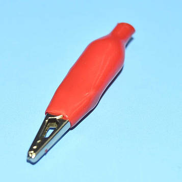 Зажим "крокодил" в гумці L-28мм червоний 9-0008