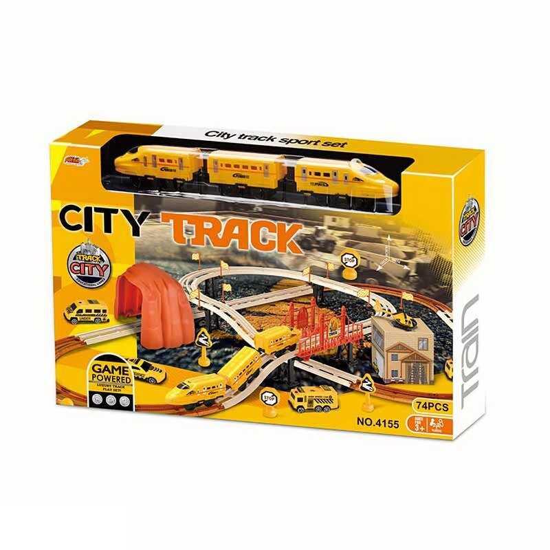 Залізниця 4155 B - 66 елементів, потяг на акумуляторі, 4 машинки, гелікоптер, декорації