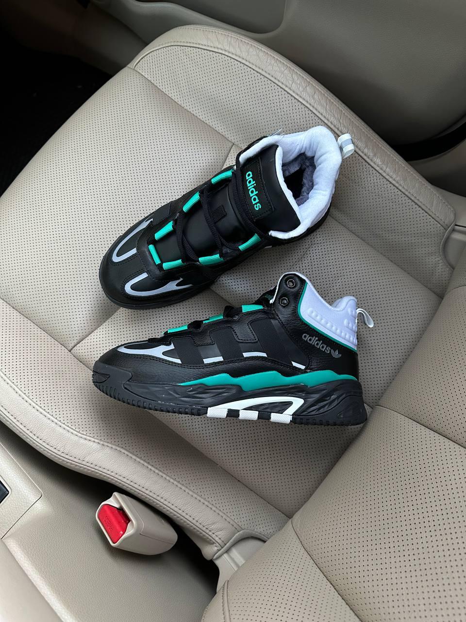 Жіночі кросівки Адідас Adidas Niteball High Black Green White Winter (міх) ALL18997