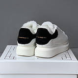 Жіночі кросівки Alexander McQueen White Black Gloss Winter (з хутром), фото 4