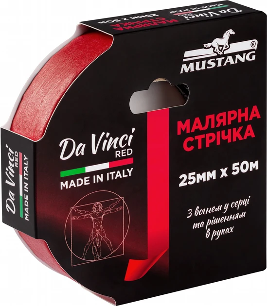 Малярна стрічка Mustang Da Vinci Red рисова червона 25мм*50м, фото 1