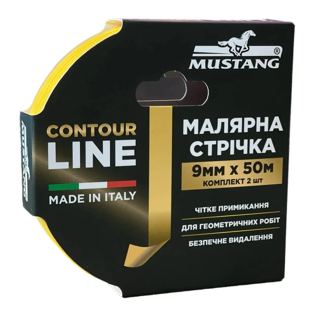Малярна стрічка Mustang CONTOUR LINE 9мм*50м жовта комплект 2 шт, фото 1